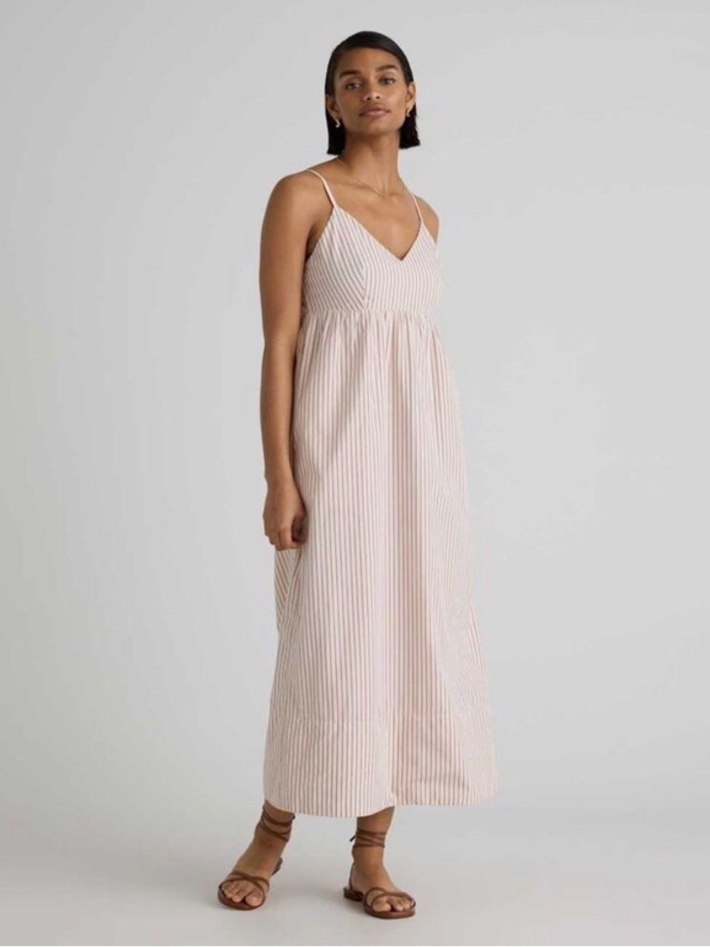 Quince Oranic Cotton Sleeveless Maxi Dress Terracotta Striped - Large NWOT